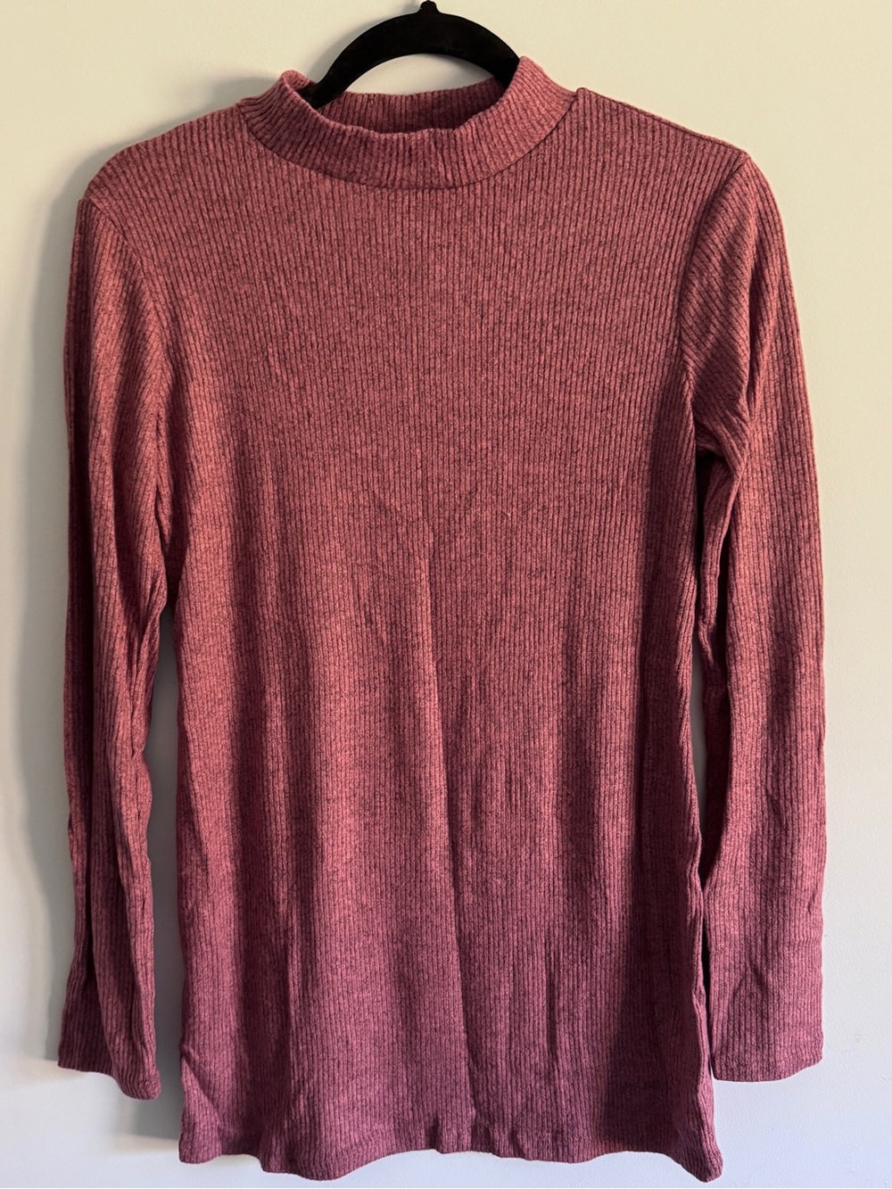 Ribbed Mock Neck Long Sleeve Top - Rose